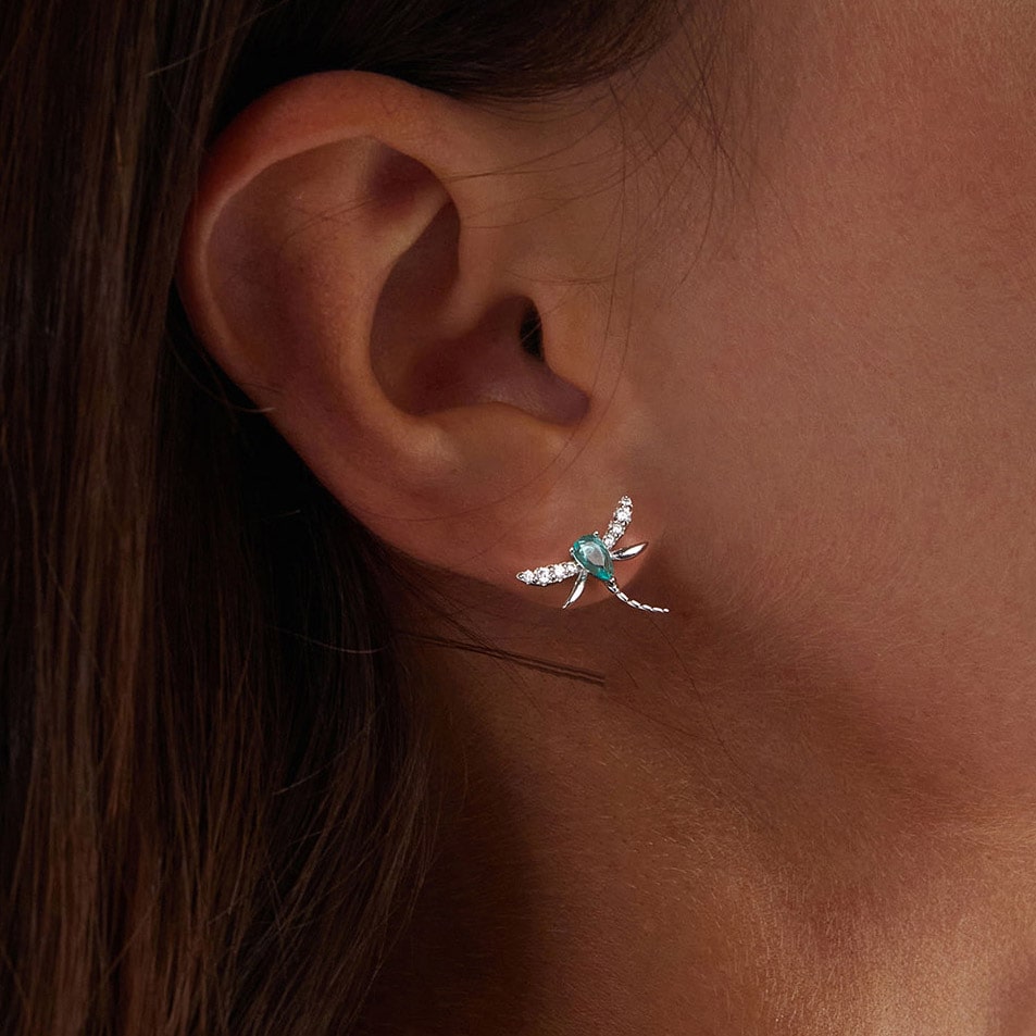 Gnoce Elegant Green Dragonfly Stud Earrings_4