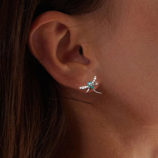 Gnoce Elegant Green Dragonfly Stud Earrings_4