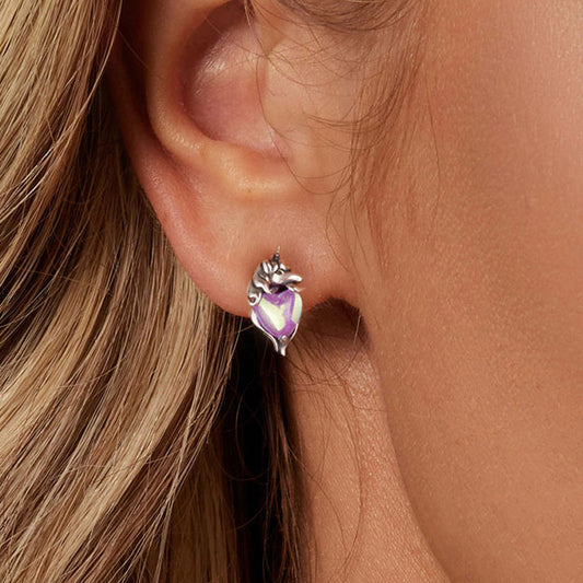 Gnoce Purple Heart Unicorn Fancy Stud Earrings_5