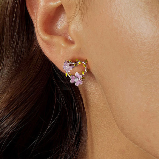 Gnoce Purple Butterfly Wisteria Flower Stud Earrings_6