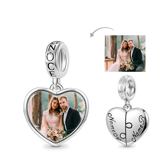 Gnoce Personalized Photo Engravable Name Heart Pendant Dangle Charm_2