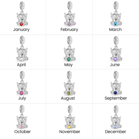 Gnoce Highland Cow Embraces Heart Birthstone Pendant Dangle Charm_6