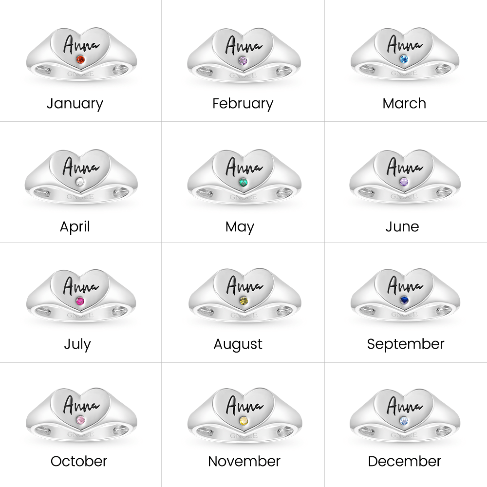 Gnoce Engravable Birthstone Heart Signet Ring_6