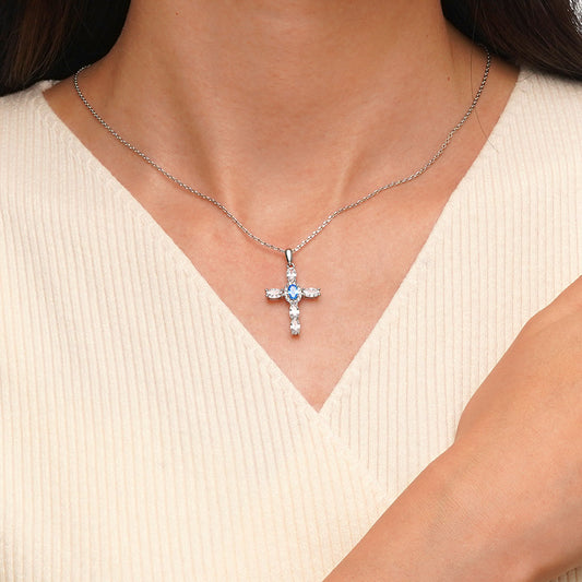 Gnoce Elegant Cross Birthstone Necklace_5