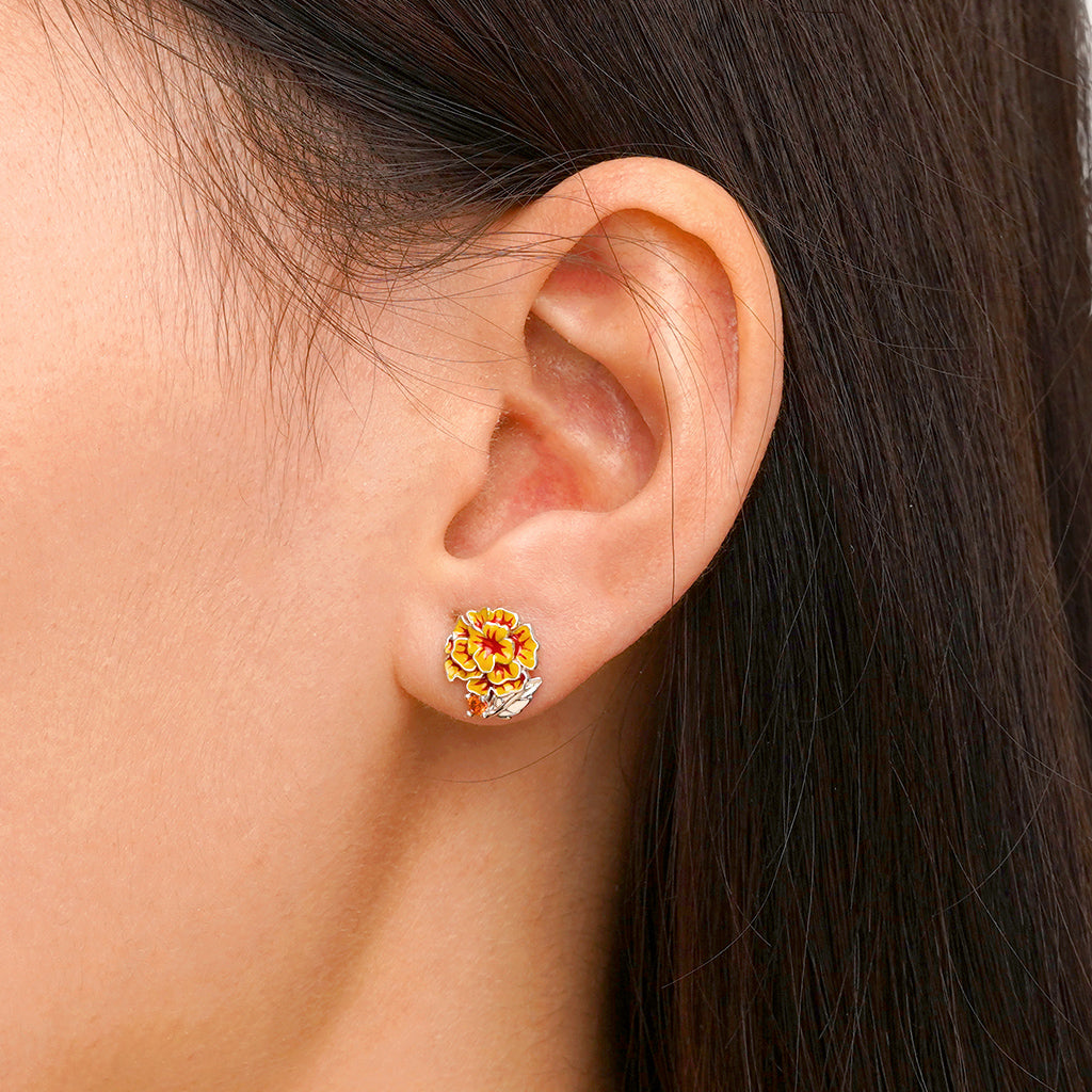 Gnoce Birthday Flower Series Tagetes Erecta Stud Earrings_5
