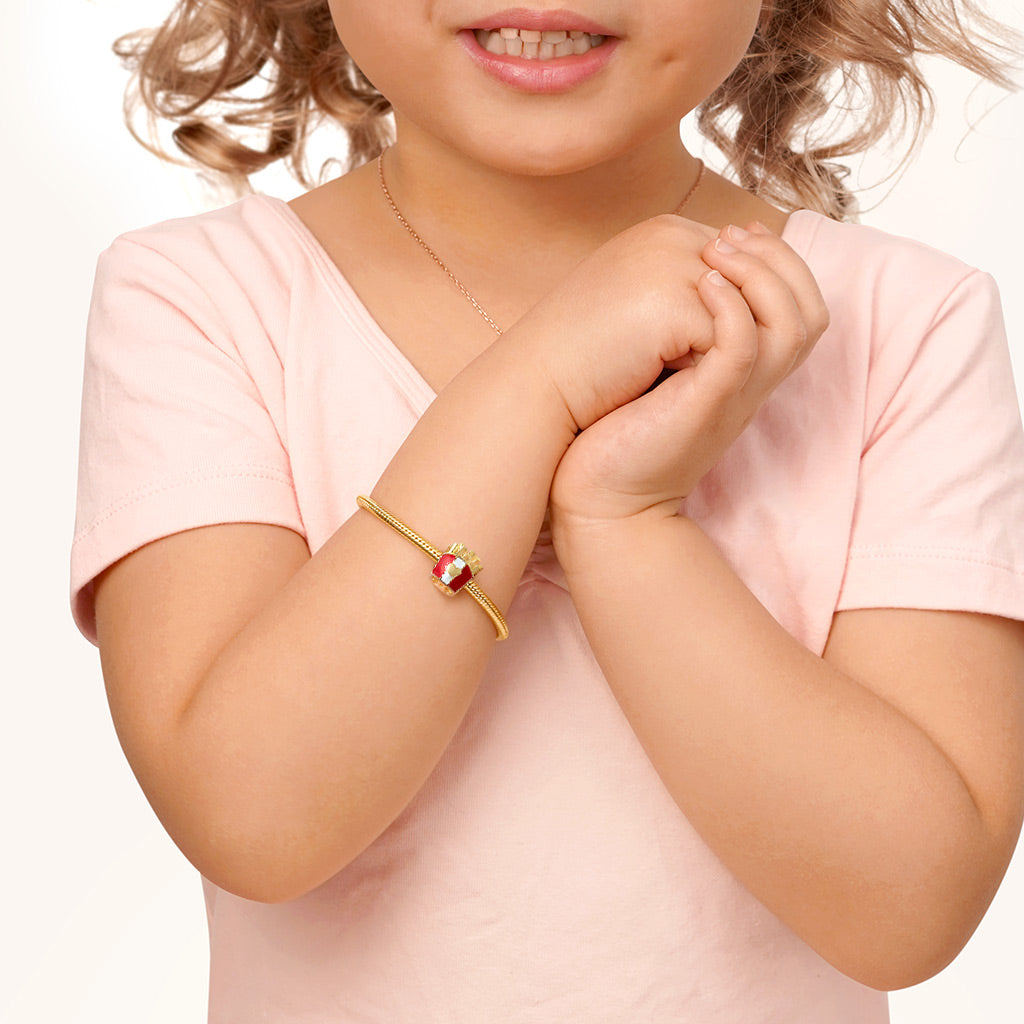 Gnoce "Food Makes Me Happy" 925 Sterling Silver with Yellow Gold Plating Red and White Enamel Fast Food French Fries Charm_5