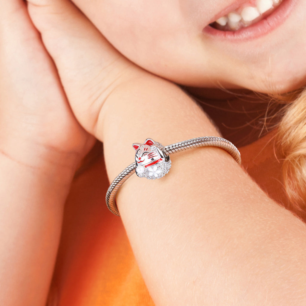 Gnoce "Wish You Luck" Lucky Cat Charm 925 Sterling Silver Fit All Major Brands of Bracelet_5