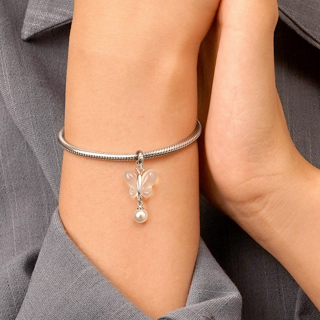 Gnoce Chalcedony Butterfly Pearl Pendant Dangle Charm_6