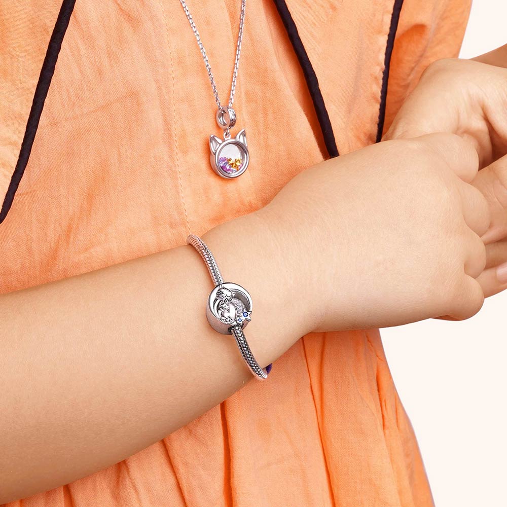 Gnoce Embrace Love Cat & Baby Charm Platinum-plated Silver Blend_4