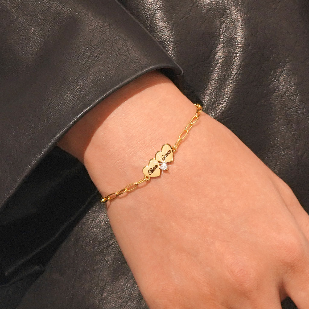 Gnoce Engravable Double Heart Adjustable Bracelet_5