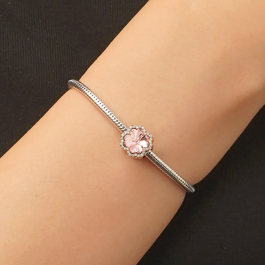 Gnoce Lucky Pink Four-leaf Clover Charm Platinum-plated Silver Blend_5