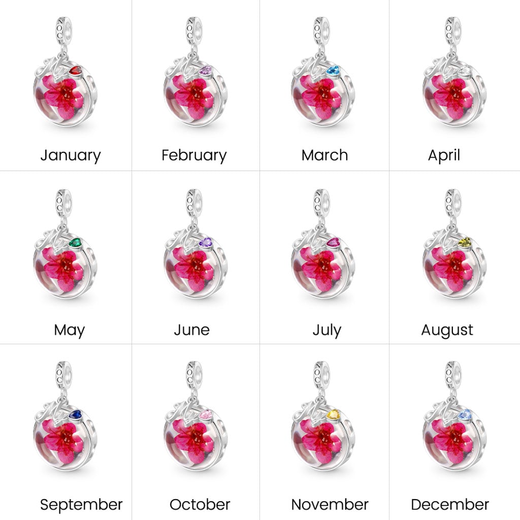 Gnoce Preserved Flower Peach Blossom Birthstone Pendant Dangle Charm_7