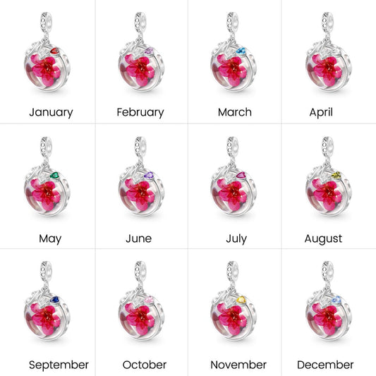 Gnoce Preserved Flower Peach Blossom Birthstone Pendant Dangle Charm_7