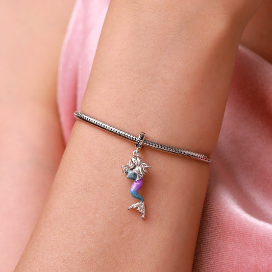 Gnoce Little Mermaid Holding Conch Pendant Dangle Charm_6