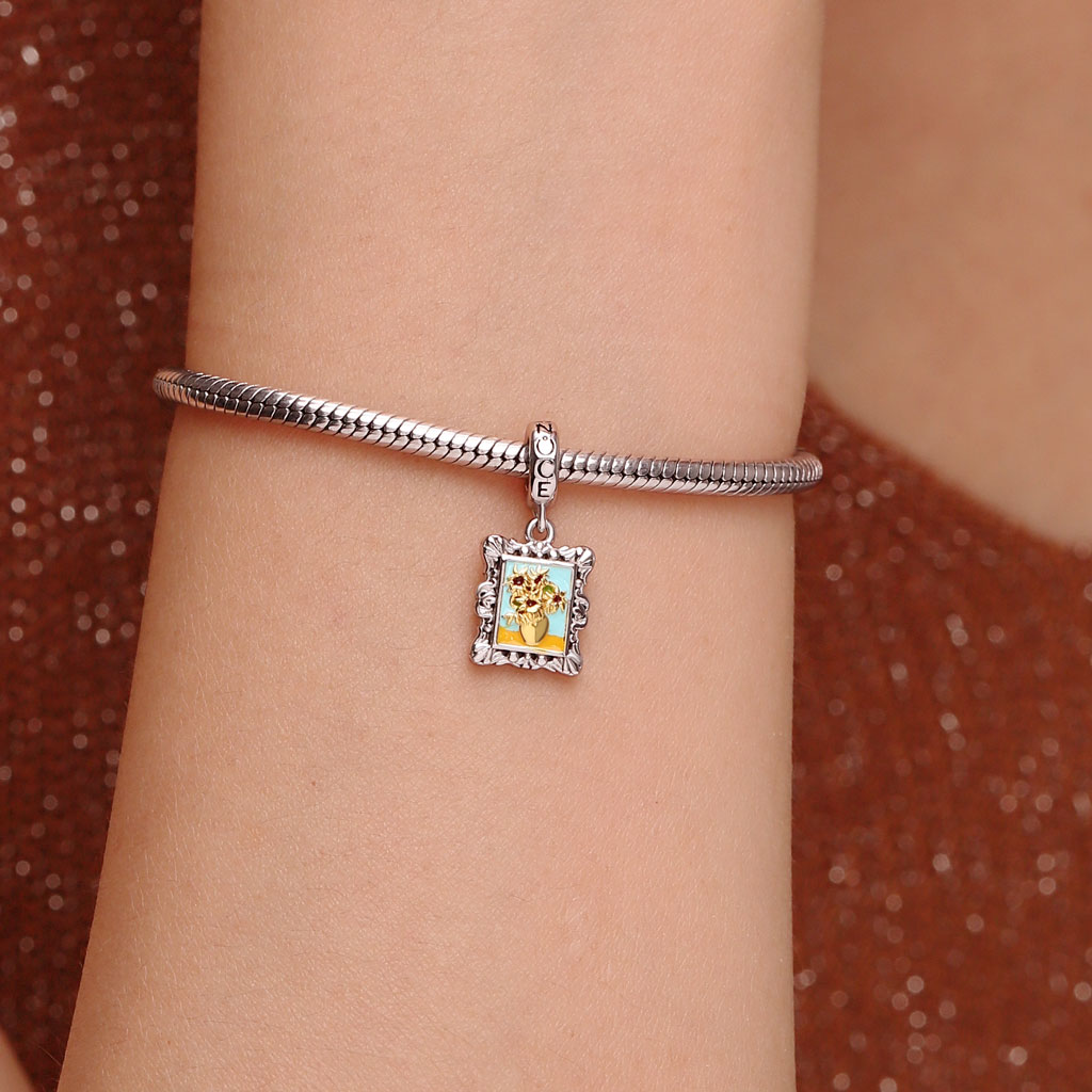 Gnoce Van Gogh Sunflowers Frame Charm Platinum-plated Silver Blend_6