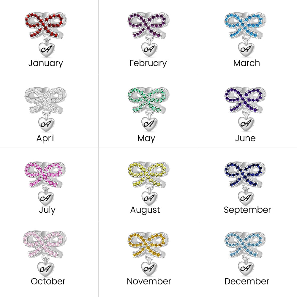 Gnoce Heart Engravable Birthstone Bowknot Pendant Dangle Charm_7