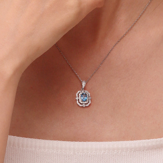 Gnoce Oval London Blue Topaz Pendant Necklace_6