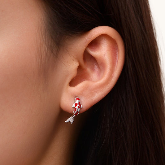 Gnoce Red Koi Fish Stud Earrings_5