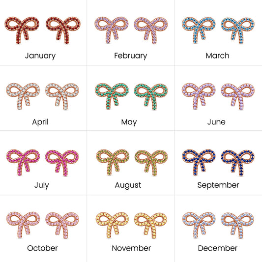 Gnoce Diamond Bow Birthstone Stud Earrings_7