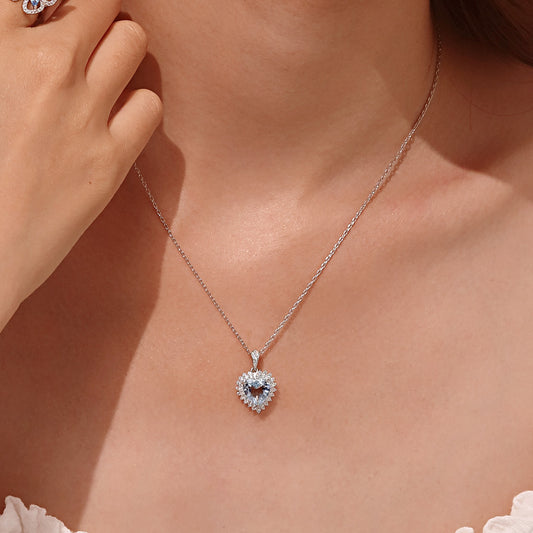 Gnoce Elegant Blue Topaz Heart Pendant Necklace_6