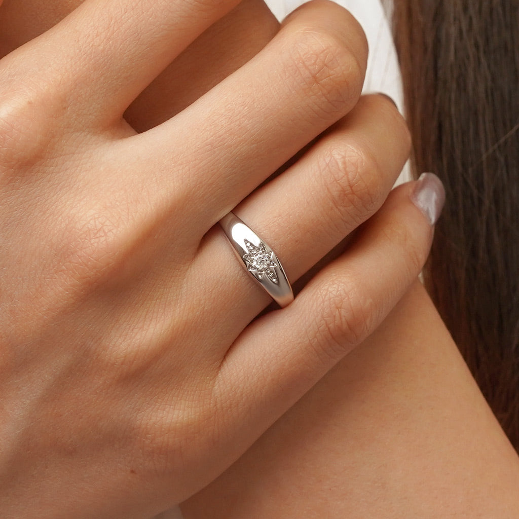 Gnoce White CZ Northern Star Birthstone Band Ring_7