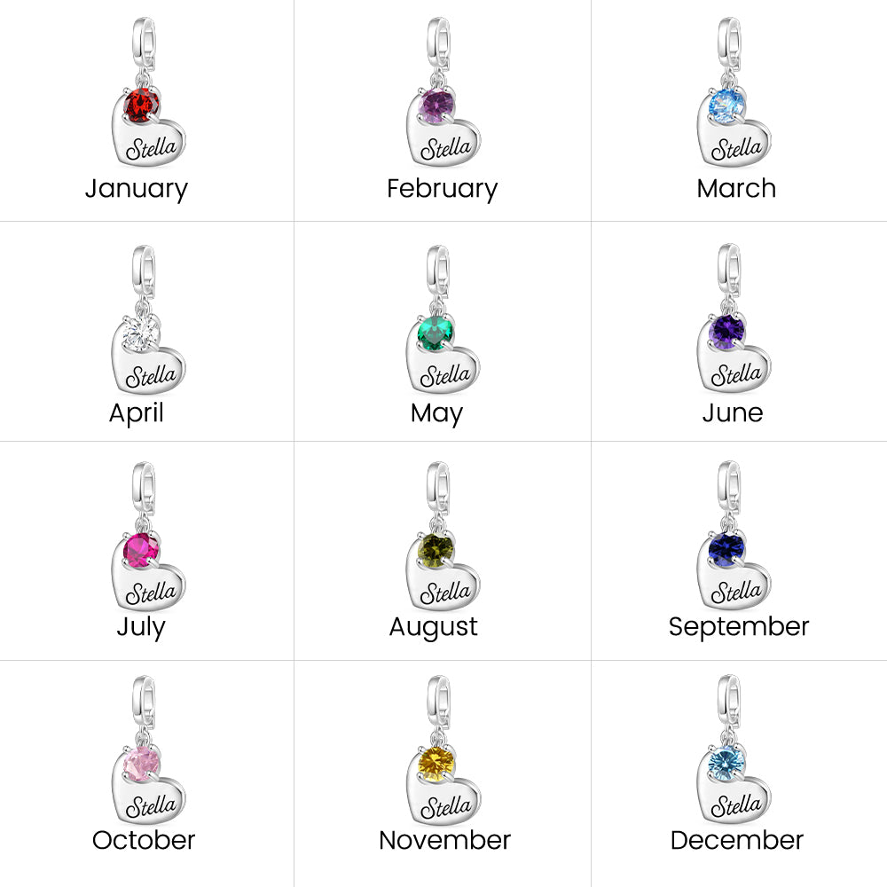 Gnoce Heart Engravable Birthstone Clasp Clusters Charm_7