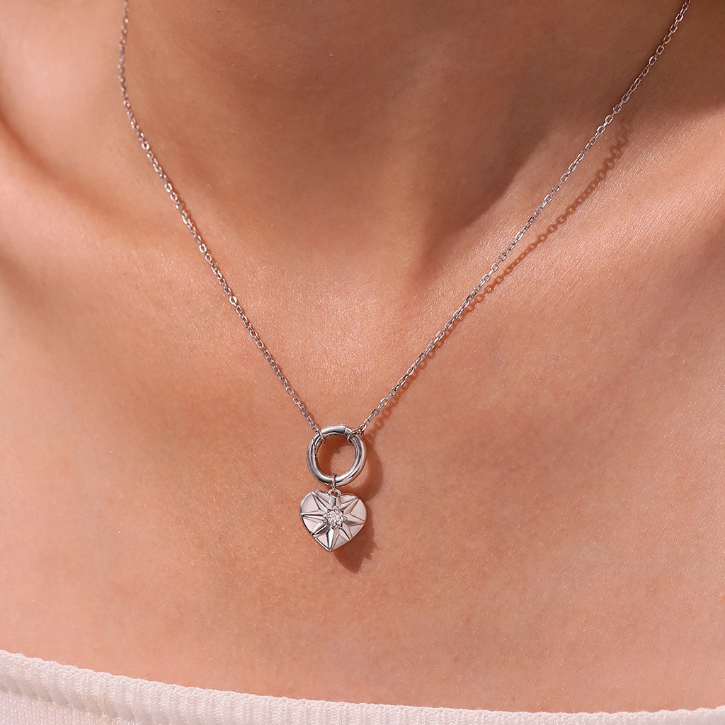 Gnoce Circle Clasp Heart Charm Necklace Platinum-plated Silver Blend_7