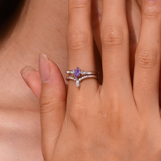Gnoce Purple Diamond-cut Star Moon Stackable Rings_5