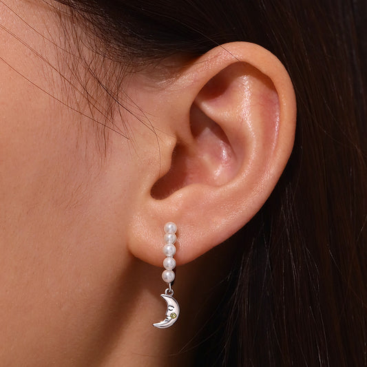 Gnoce Asymmetry Sun & Moon Face Pearl Hoop Earrings_5