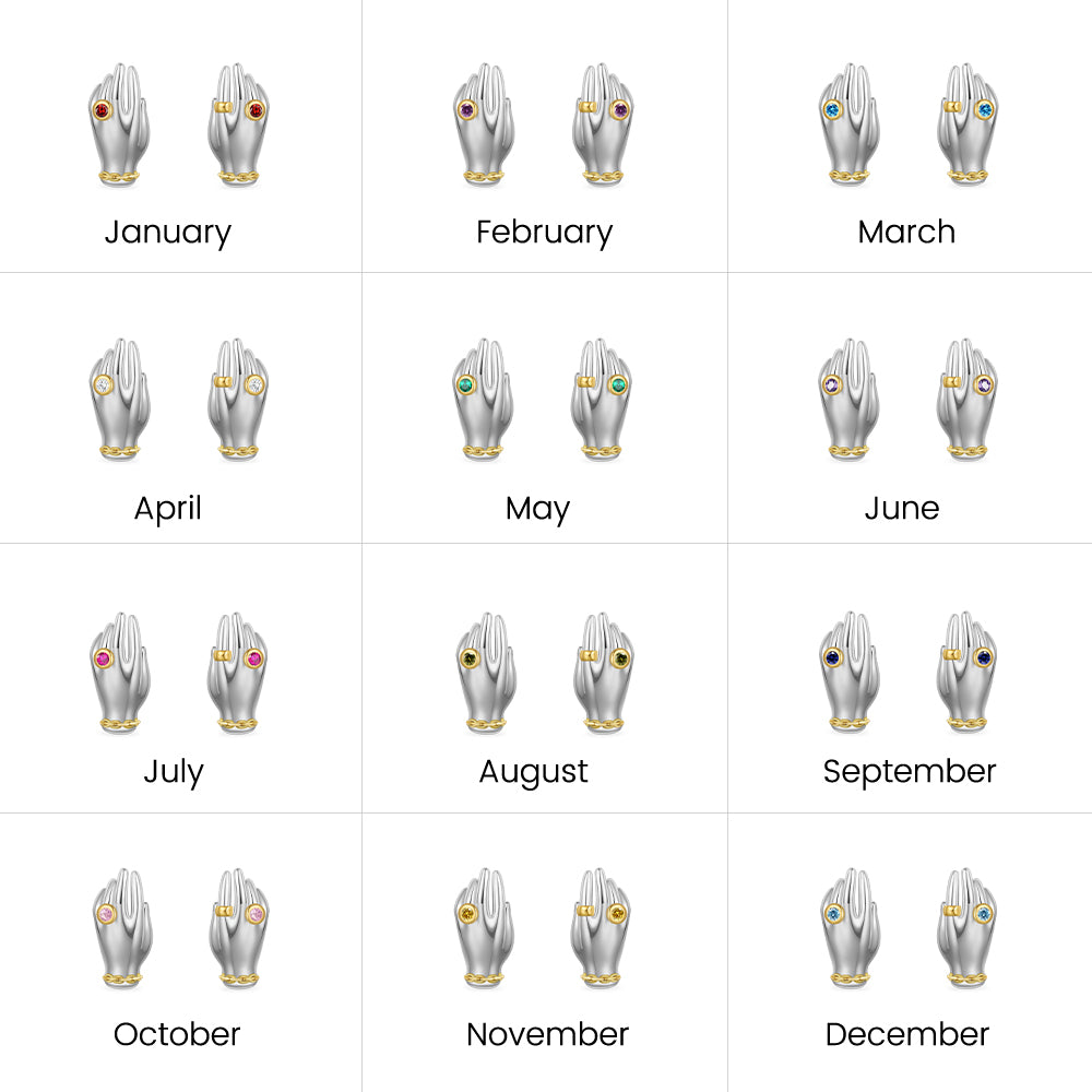 Gnoce Exquisite 'My Hands' Birthstone Stud Earrings_6