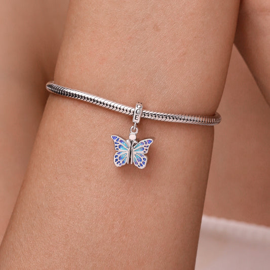 Gnoce Blue Butterfly Vibrating Wings Engravable Pendant Dangle Charm_7