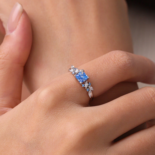 Gnoce Aquamarine Square Chamfer Cut Leafs Rings_5