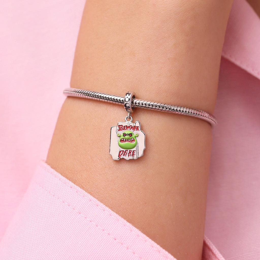 Gnoce Shrek “Beware Ogre” Warning Sign Pendant Dangle Charm_5