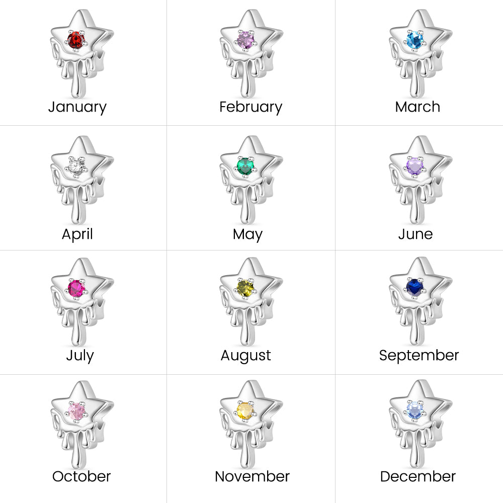 Gnoce Melted Five-pointed Star Engravable Birthstone Charm Platinum-plated Silver Blend_6
