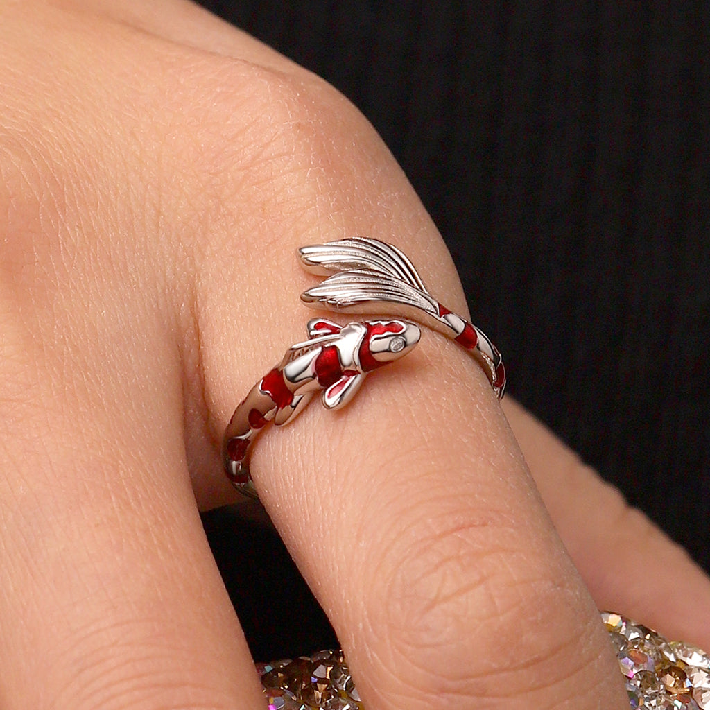 Gnoce Adjustable Good Luck Koi Fish Fortune Ring_5
