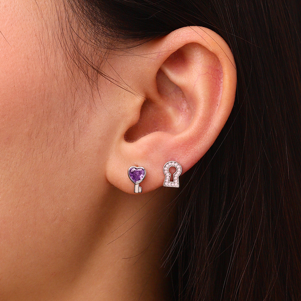 Gnoce 'Love Edge' Key Lock Birthstone Stud Earrings_6