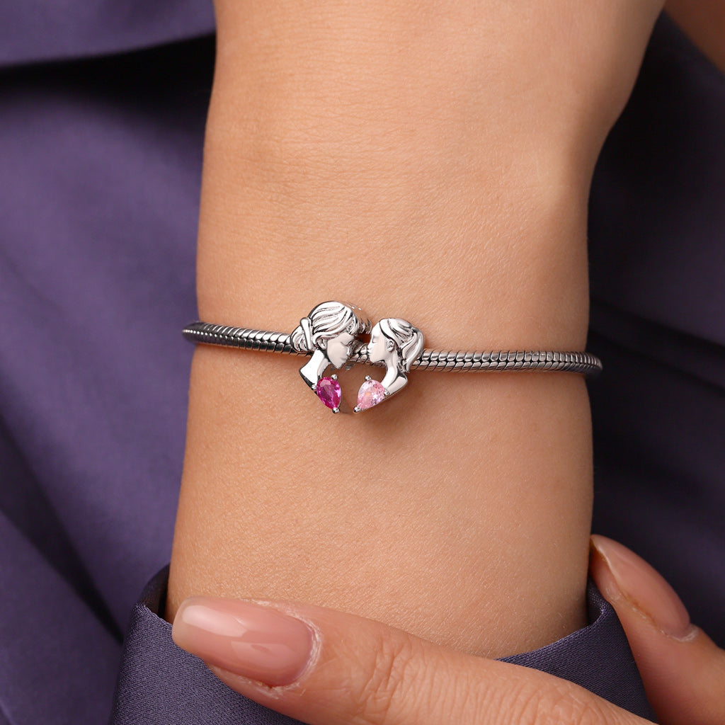 Gnoce Mother & Daughter Heart Engravable Birthstone Double Charm_6