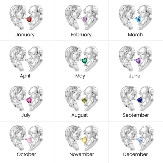 Gnoce Mother & Son Heart Engravable Birthstone Double Charm_7