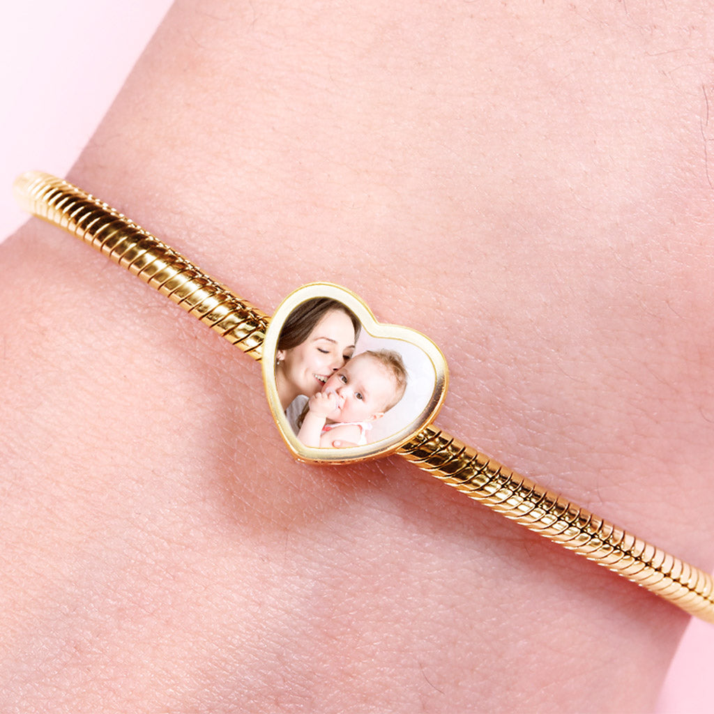 Gnoce 18k Gold Plated "Always in My Heart "Heart Engravable Photo Charm_7