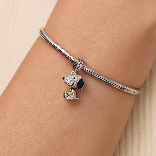 Gnoce Peanuts Snoopy Hugging Woodstock Diamond Pendant Dangle Charm_8