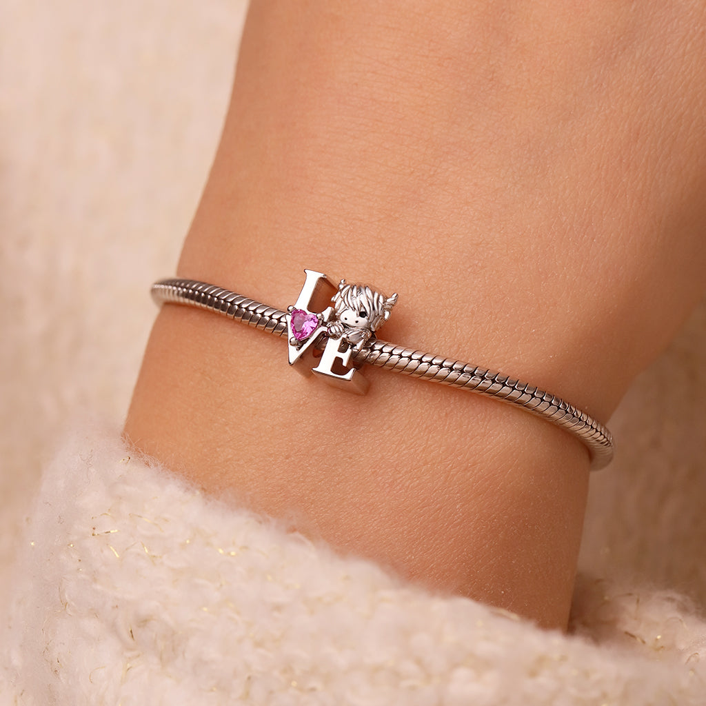 Gnoce Scottish Highland Cow Birthstone Charm Platinum-plated Silver Blend_6