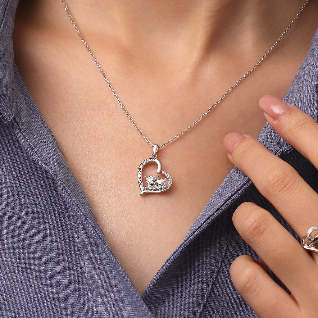 Gnoce Highland Cow Heart Necklace Platinum-plated Silver Blend_6