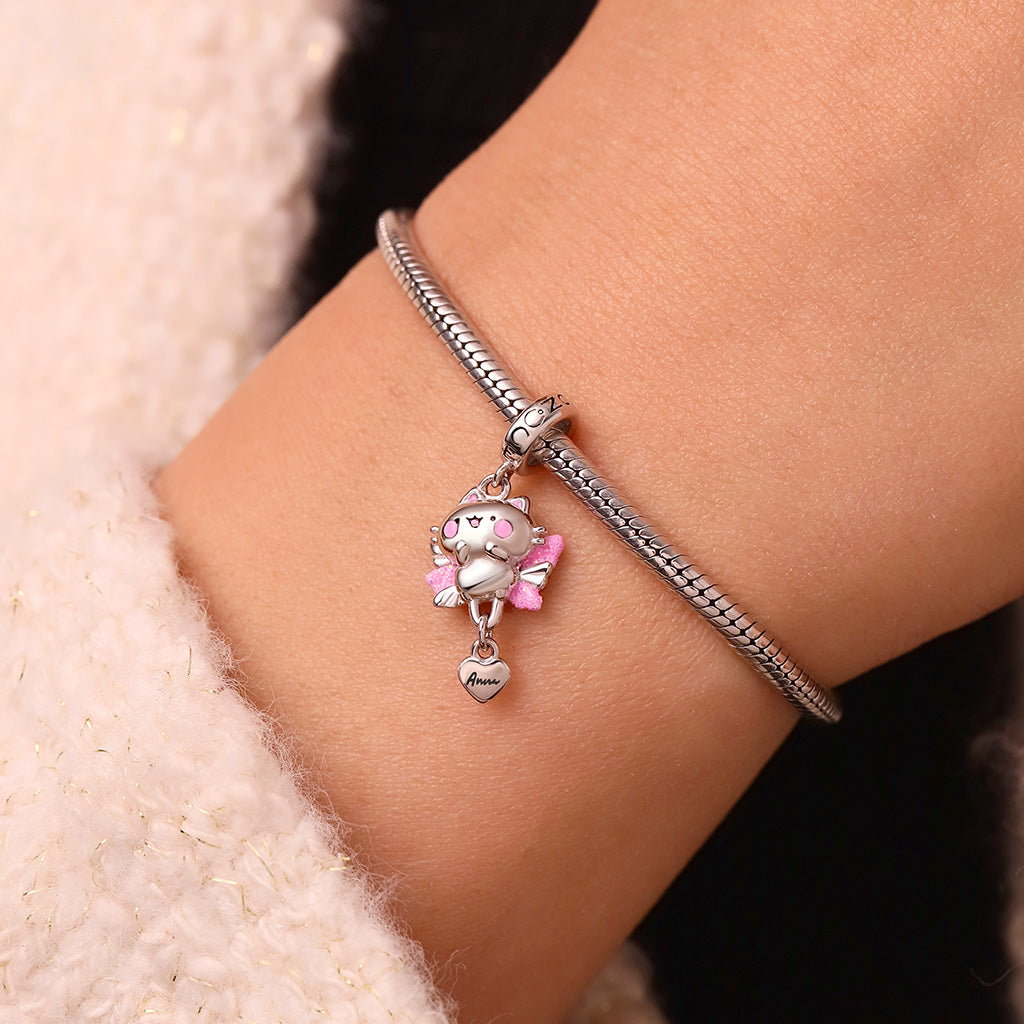 Gnoce Cute Snowy the Cat Angel Charm Platinum-plated Silver Blend_8