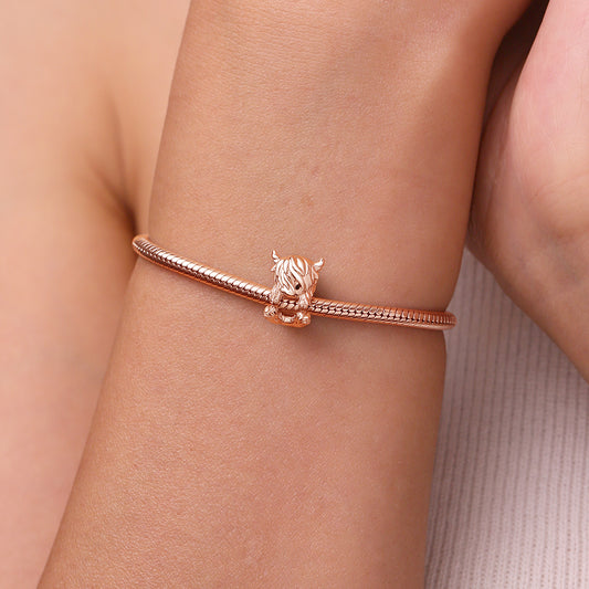 Gnoce Rose Gold Cute Scottish Highland Cow Charm_4