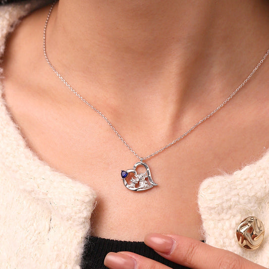 Gnoce Highland Cow Mother Child Heart Birthstone Necklace_6