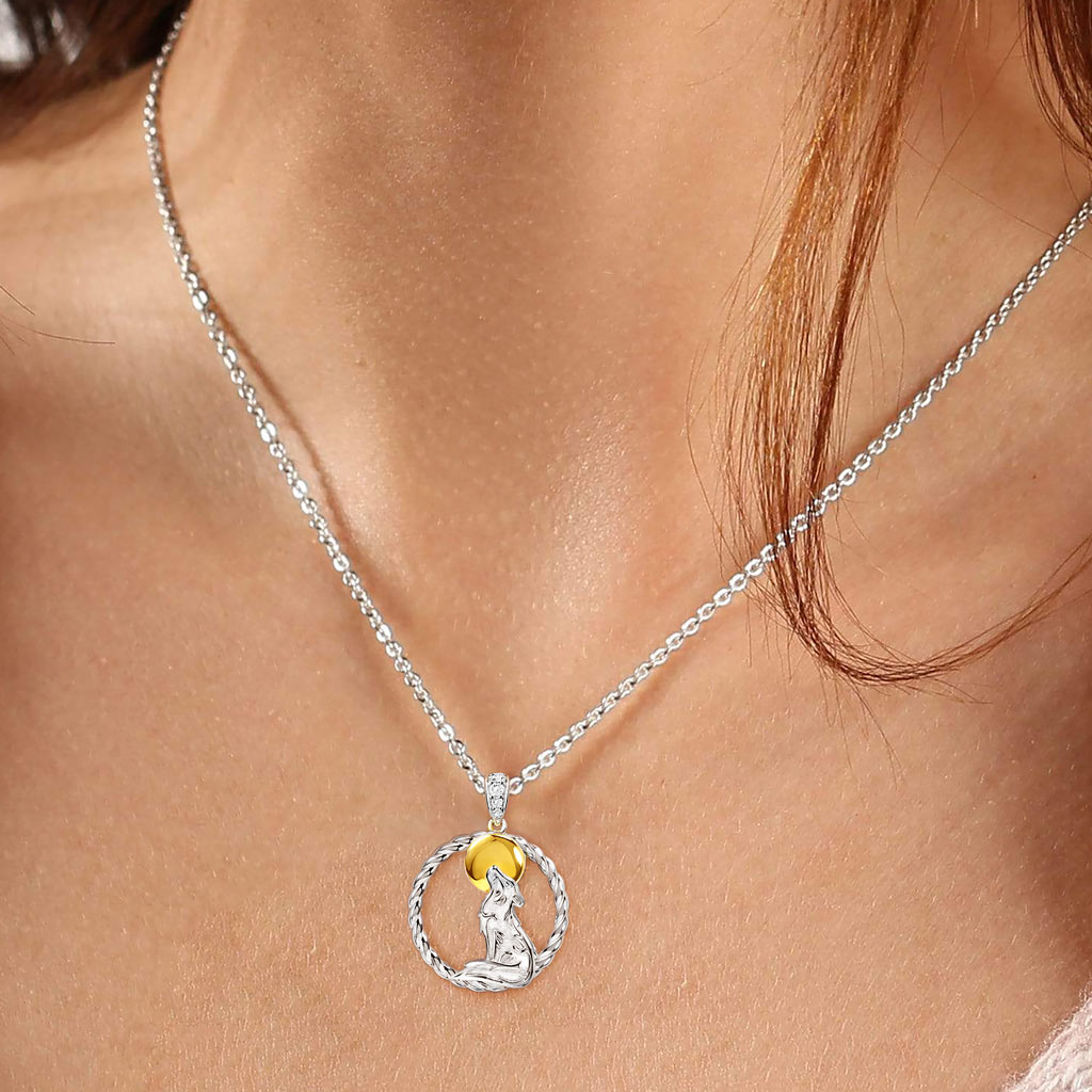 Gnoce Howling Wolf Twisted Rope Pendant Necklace Two Tone_4