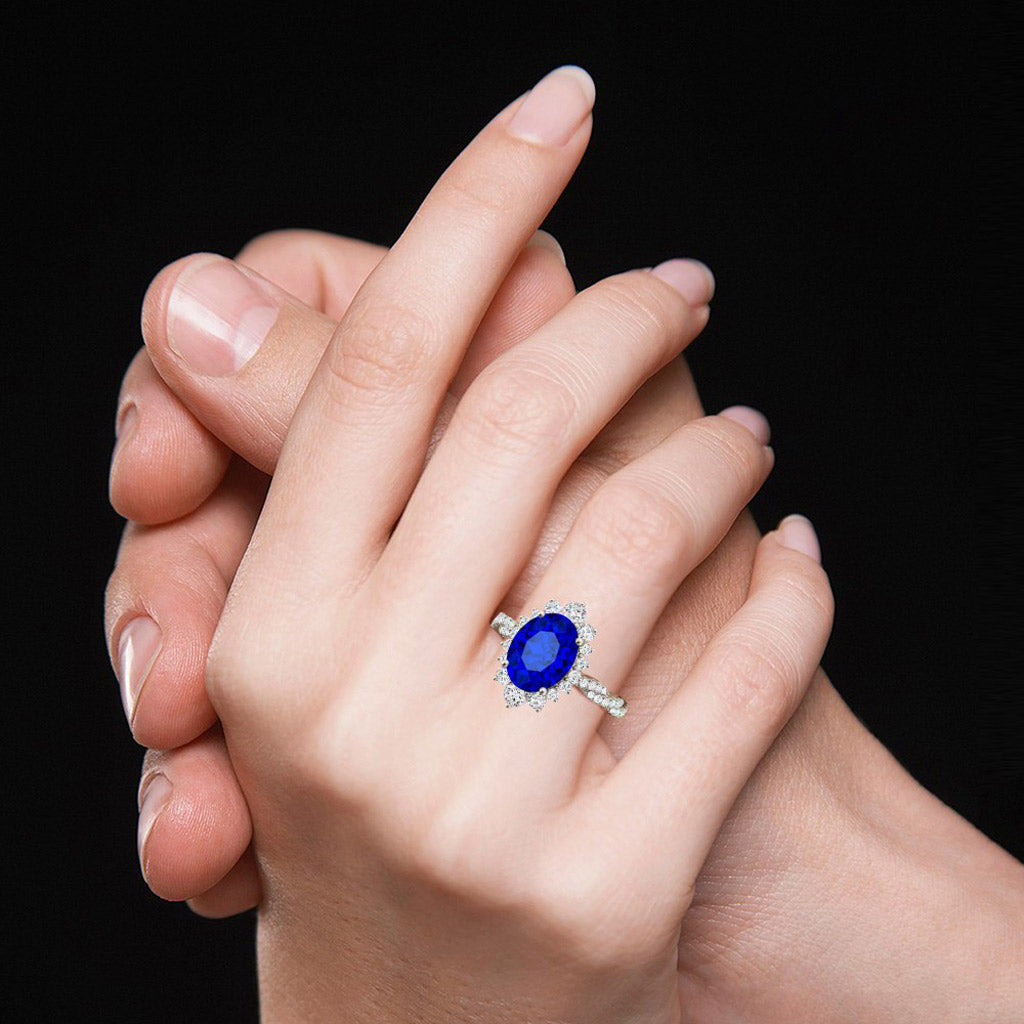 Gnoce Sapphire Cluster Halo Twisted Ring Platinum-plated Silver Blend_7