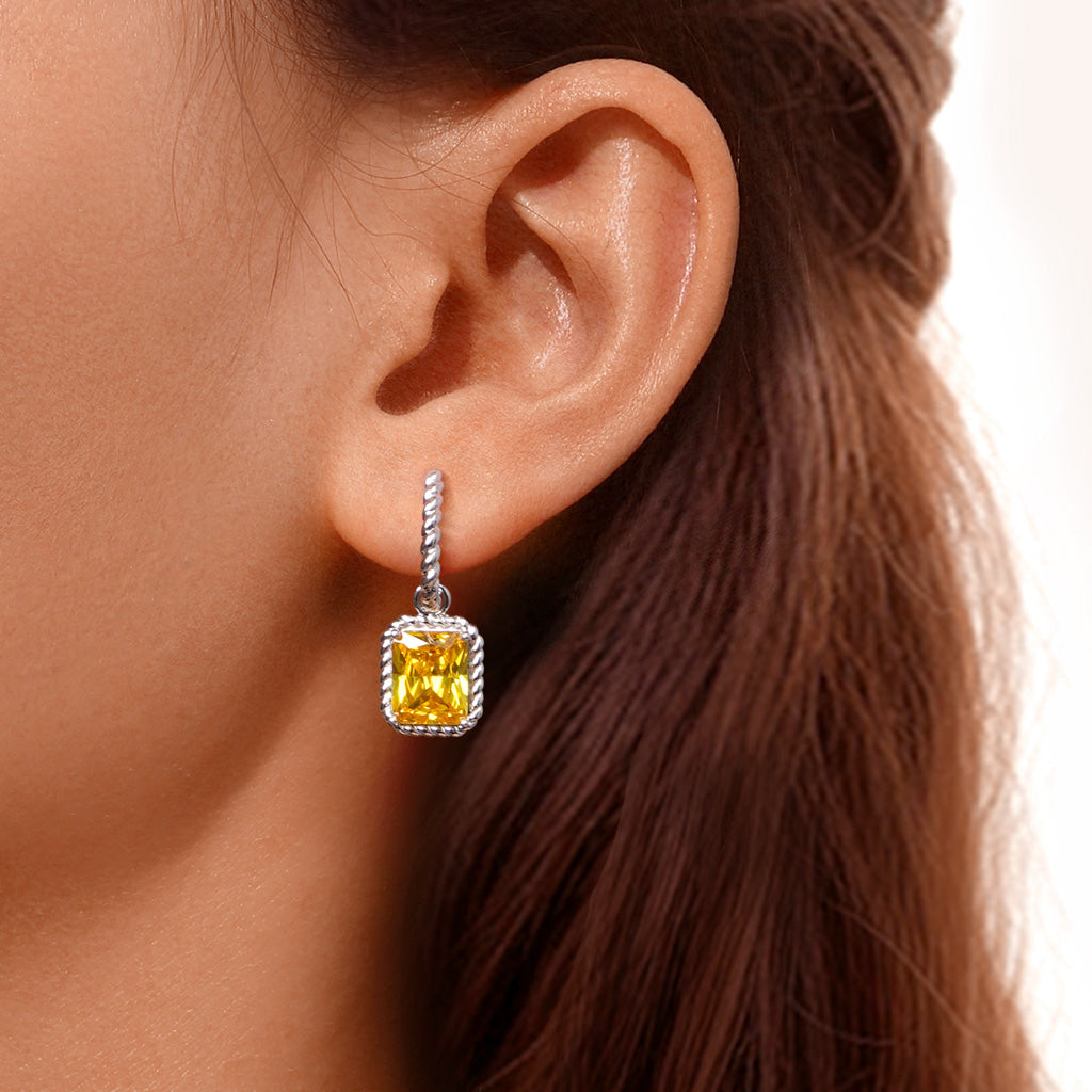 Gnoce Citrine Radiant Cut Twisted Rope Lock Earrings Platinum-plated Silver Blend_5