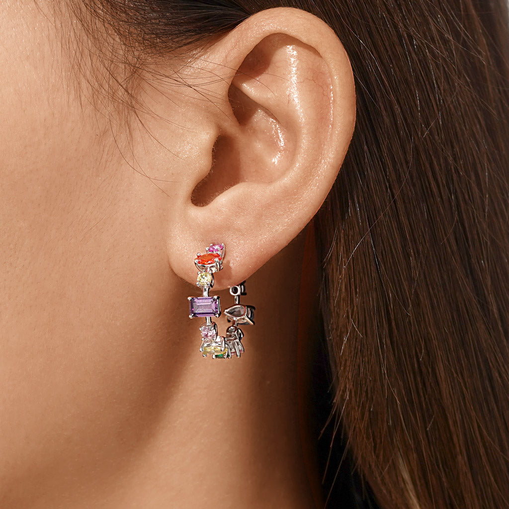 Gnoce Mixed Cuts & Multicolored Earrings Platinum-plated Silver Blend_4