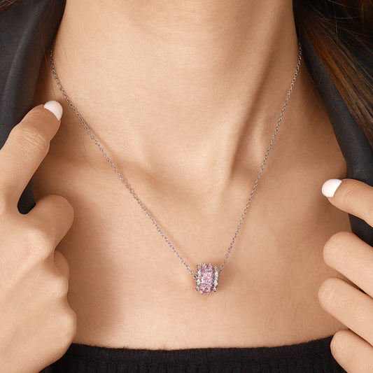 Gnoce Pink Stones Twisted Rope Drum Pendant Necklace_4